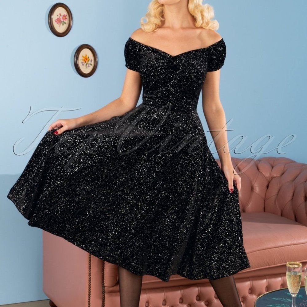 Collectif Dolores Glitter Drops Velvet Dress, XL